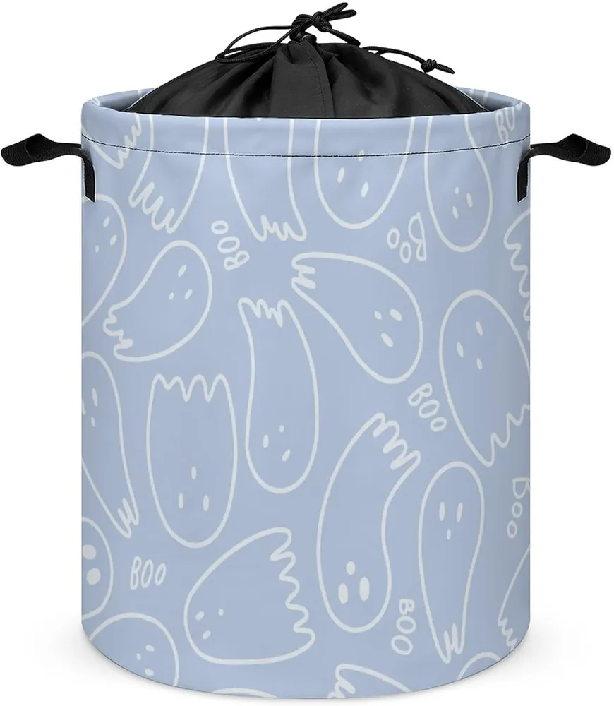 Laundry Hamper Sky Blue Halloween Ghost Collapsible Laundry Baskets Cartoon Halloween Theme Small Storage Basket with Drawstring for Bedroom Living Room Bathroom