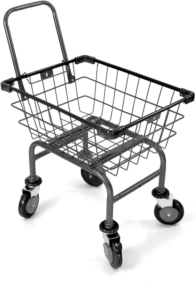 U Handle Grocery CART 1.5 Bushel (Gunpowder Metal) Red, Blue Trim (Black)