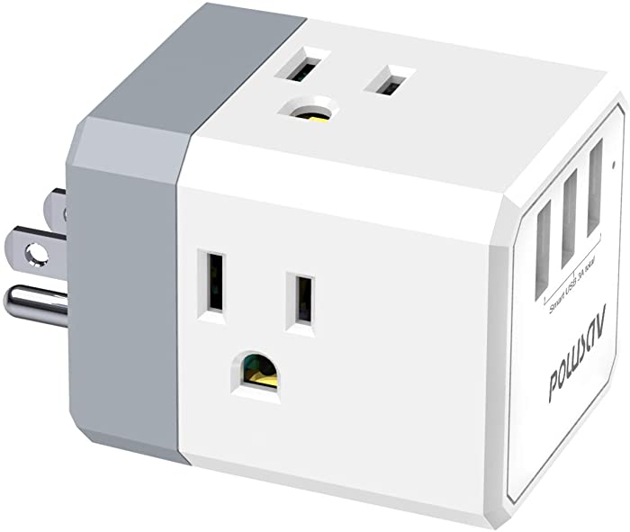 Multi Plug Outlet, Outlet expanders, POWSAV USB Wall Charger with 3 USB Ports(Smart 3.0A Total) and 3-Outlet Extender with 3 Way Splitter, No Surge Protector for Cruise Ship, Home, Office, ETL Listed