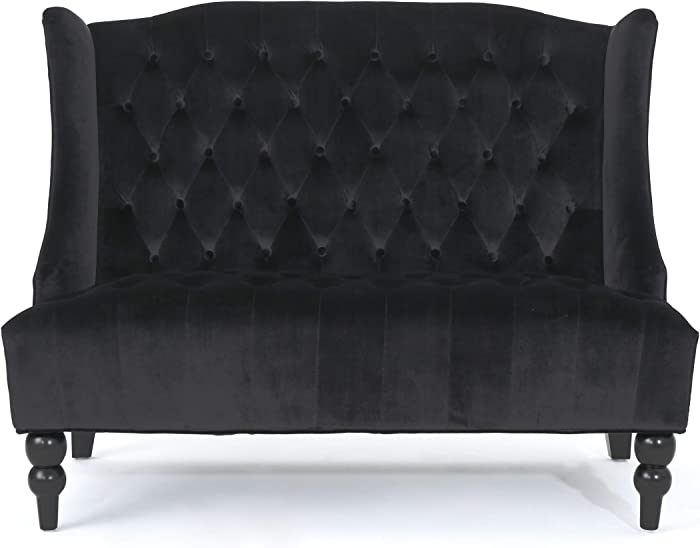 Christopher Knight Home Leora Modern Glam Tufted Velvet Wingback Loveseat, Black / Dark Brown