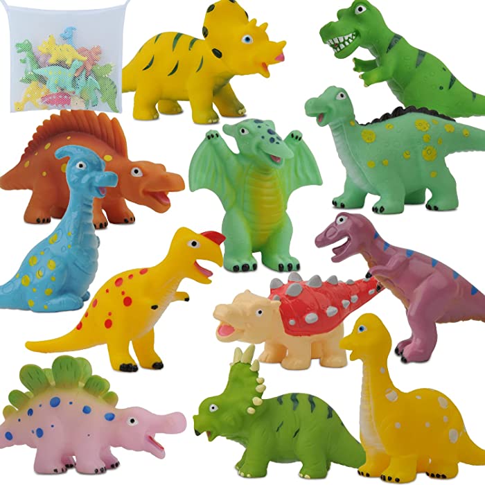 Gizmovine Baby Bath Toys, 12PCS Toddler Bath Toys, Dinosaur Bath Squirt Toys with Hole, Mold Free Bath Toys for Bathtub and Pool Party, Bath Toys for Toddlers 1-3