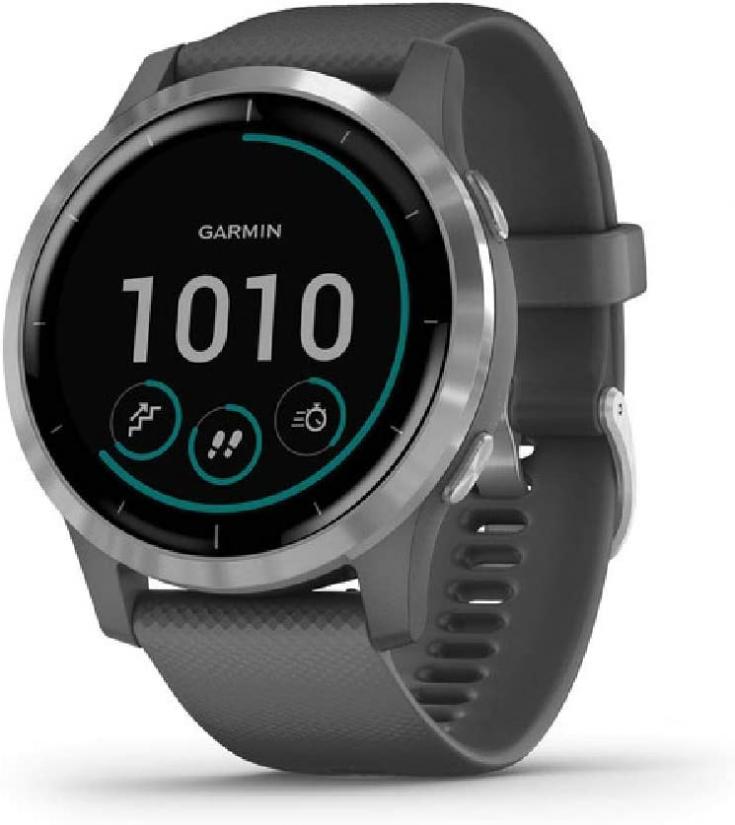 Garmin vívoactive 4, GPS Smartwatch, Features Music, Body Energy Monitoring, Animated Workouts, Pulse Ox Sensors and More, Silver with Gray Band (Renewed)