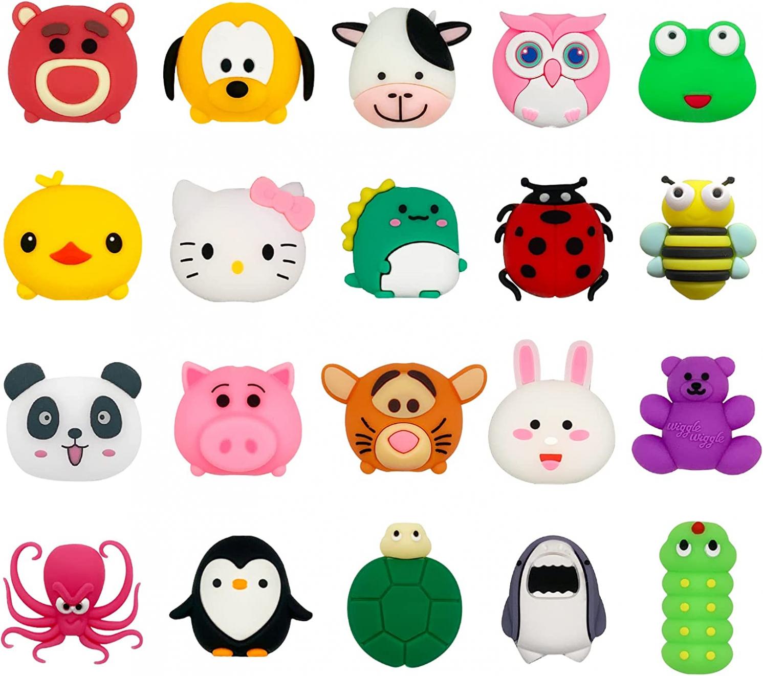 20 Pack Cute Animals Bite USB Charger Protector for iPhone iPad Cable, Charging Protector and Cord Holder, Charging Cable Saver Phone Accessory Cable Buddies