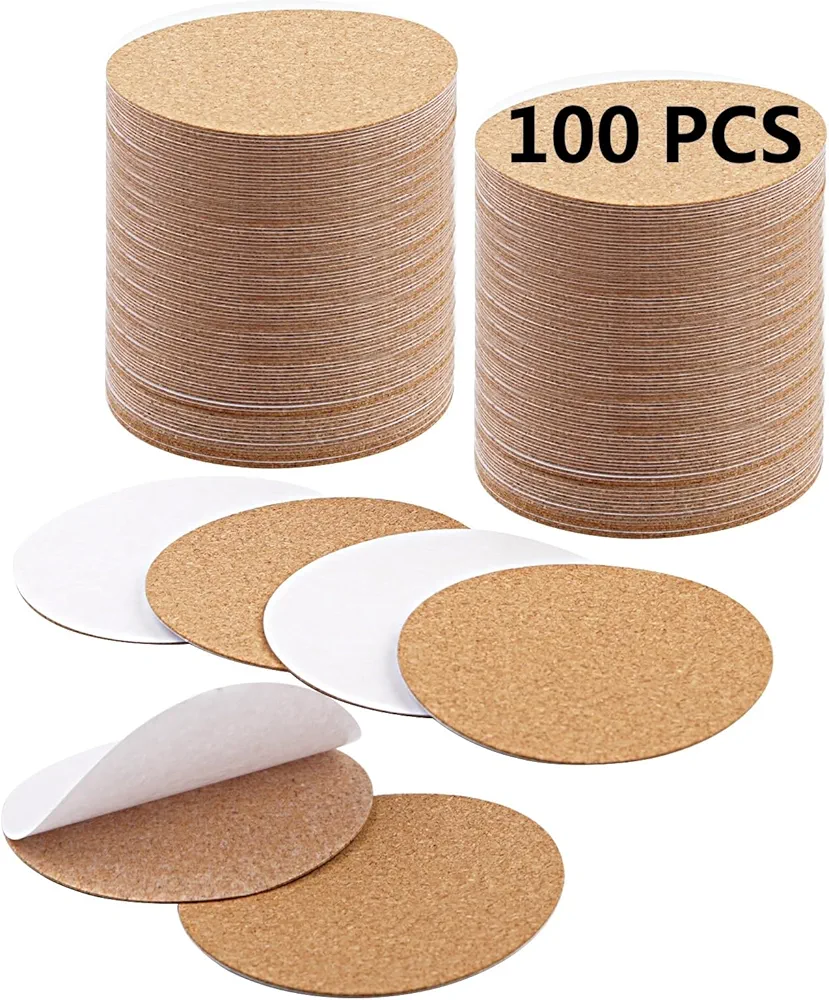 100 PCS self Adhesive Cork for Coasters Bulk,Coaster Bottoms self Adhesive,Round Coaster Backing with self Adhesive,DIY Crafts Thin Drinks Cork Coasters