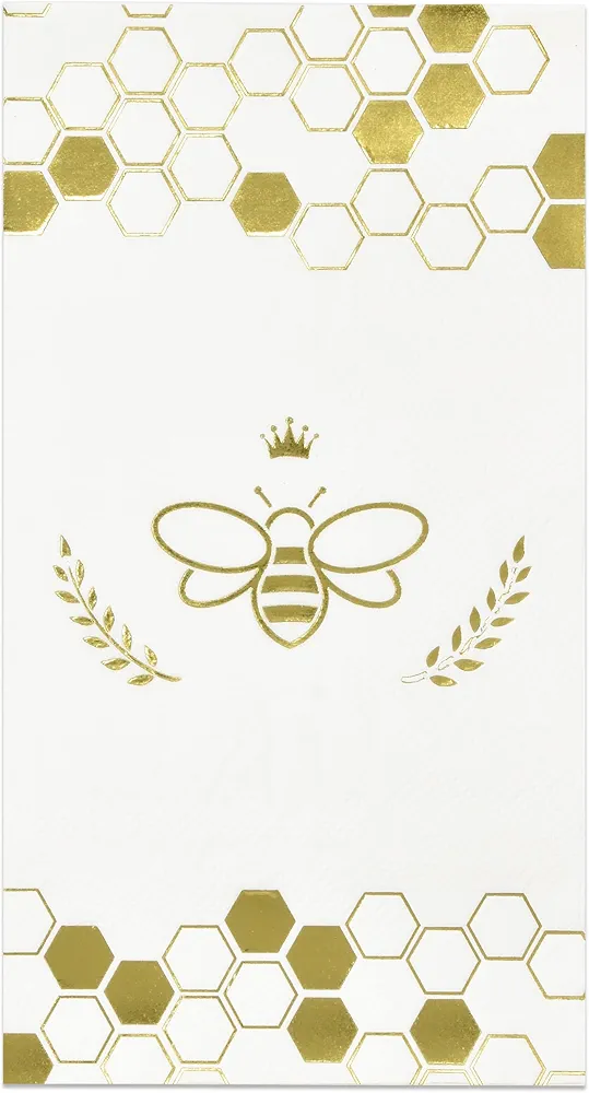 100 Gold Bee Guest Napkins Disposable Paper Pack Honey Bumble Bees Honeycomb Dinner Hand Napkin for Happy Bee Day Bathroom Powder Room Wedding Spring Birthday Party Bridal Baby Shower Decorative Towel