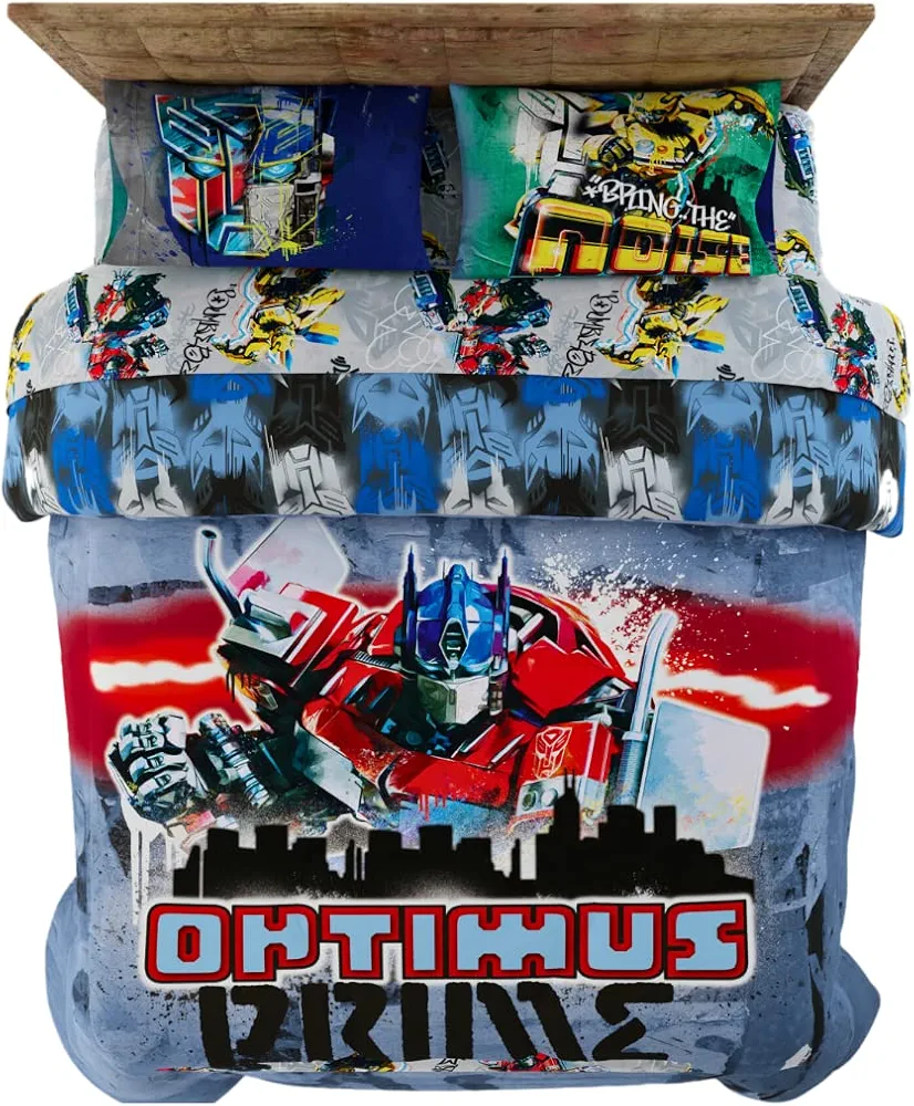 Franco Transformers Battle in Brooklyn Optimus Prime Kids Super Soft Comforter and Sheet Set with Sham, 5 Piece Full Size, (Official Licensed Product)