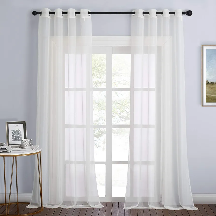 NICETOWN Patio Door Sheer Curtains 96 inch Length, Ring Top Voile Textured Airy Sheer Curtains and Drapes Elegant for Bedroom/Living Room Home Decor, Beige, 54 inch Wide, 2 Panels