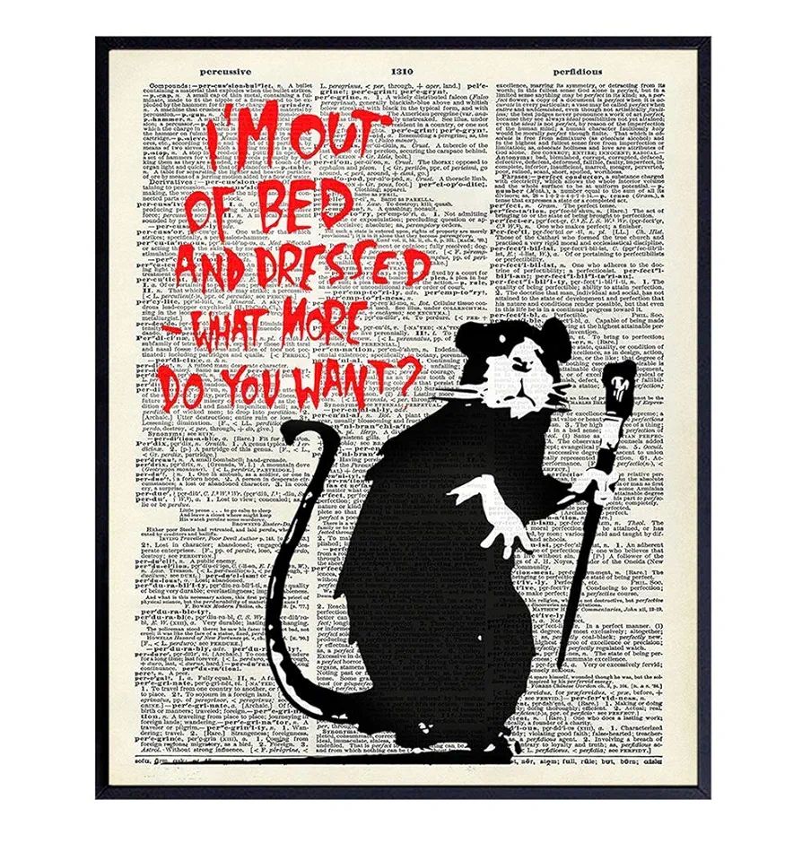 Banksy Graffiti Rat Wall Decor, Street Art - Funny Urban Style Decoration Picture for Home, Apartment, Living Room, Bedroom, Bathroom, Bath - Great Gift - 8x10 Poster Print