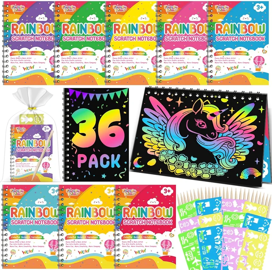 Birthday Party Favors: 36 Pack Rainbow Scratch Notebook Bulk Kids Party Favors Goodie Bags Stuffers Prize Box Toys for Kids Classroom School Supplies Christmas Gifts Kids Crafts