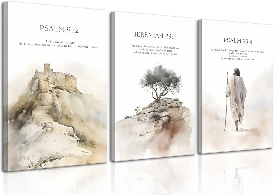 3Pcs Framed Jesus Wall Art Christian Bible Verse Canvas Posters Prints Minimalist Bible Stories Scripture Wall Decor Pictures Religious Artwork for Living Room Bedroom Church Decoration