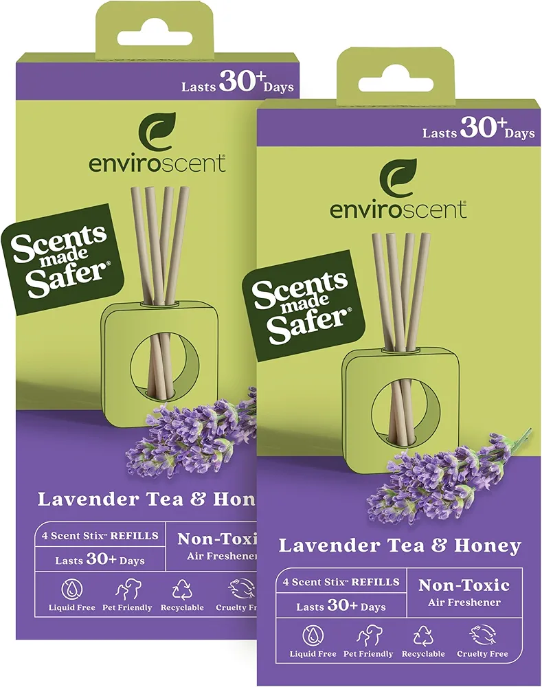 Enviroscent Non-Toxic Air Freshener for Home (Lavender Tea & Honey) Essential Oil Diffuser | Air Freshener & Room Freshener | Home Fragrance Last Over 30 Days | 8 Scent Stix Refills