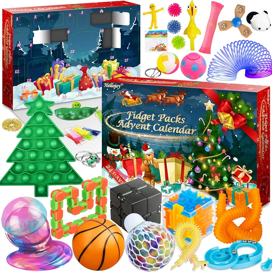 Christmas Pop Fidgets Advent Calendar 2024 for Boys Girls, 24 Days Countdown Calendar Push Pop Bubble Set Sensory Toys Pack for Kids Adult Teens, Xmas Party Favors Carnival Treasure Classroom Prizes