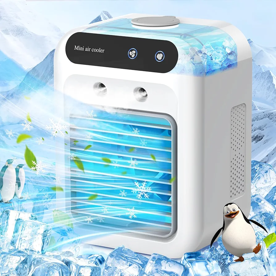 Portable Air Conditioners, 3-In-1 Cooling Fan Air Conditioner with 2-Speed Mist & Fan, Built-In 1800mah Battery, 500ml Water Tank, Portable Air Cooler for Traveling, Office, Living Room, Bedroom