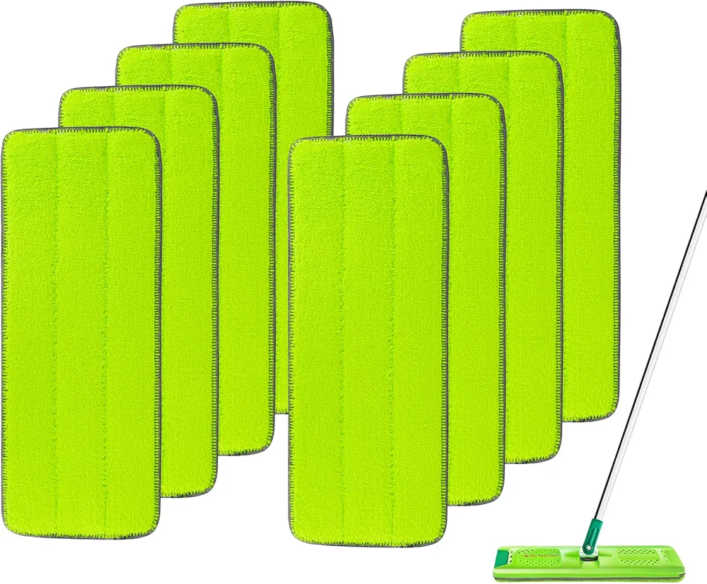 8 Pack Mop Pads Replacement Compatible with Libman Rinse 'n Wring Mop and Bucket System,Washable & Reusable 13 Inch Microfiber Floor Cleaning Pads Head Refills for Hardwood (Green)