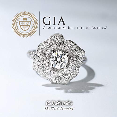 GIA Cert Round Diamond Engagement Ring, Flower Wedding Ring in Solid 18k Gold, Mainstone 0.3ct-1ct, Custom Jewelery, Love Gift, Anniversary