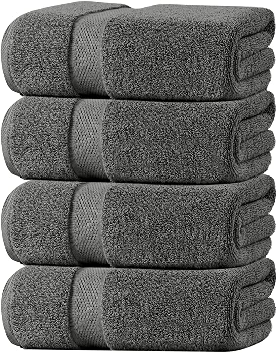 Oakias Premium Quality Grey Bath Towels – 4 Pack – 27 x 54 Inches – Highly Absorbent, 600 GSM Fluffy & Soft Luxury Bath Sheets