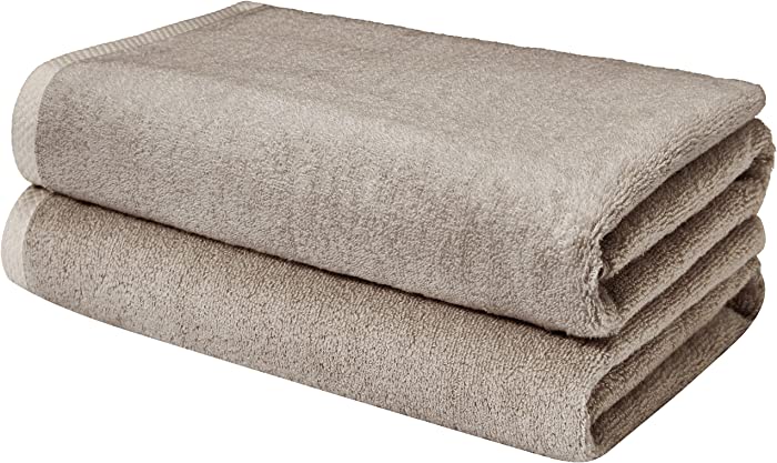 Amazon Basics Quick-Dry Bath Sheet - 100% Cotton, 2-Pack, Platinum