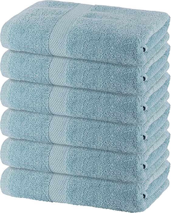 Green Lifestyle- Luxurious 500 GSM 100% Ring Spun Cotton Bath Towels for Pool, Spa, and Gym, 6 Pack 24x48 inches- Highly Absorbent, Super Soft , Quick Dry Premium Quality Towels (Canal Blue)