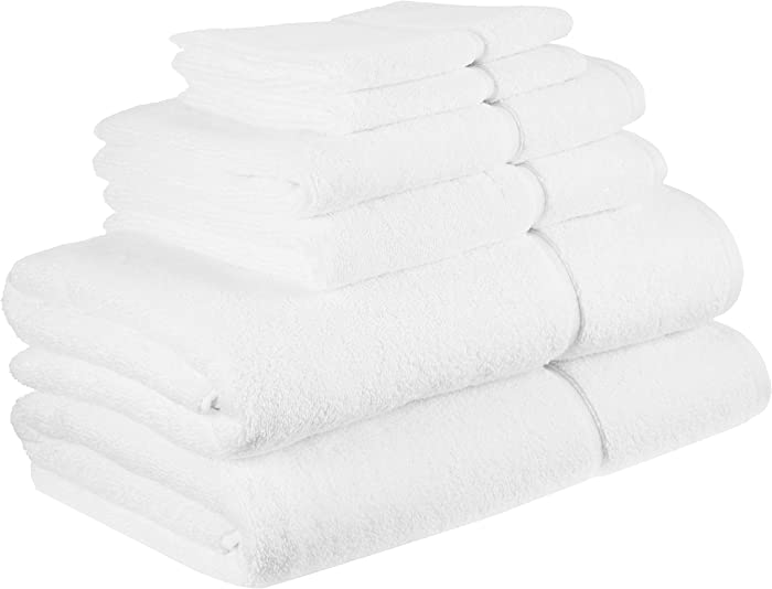 Vera Wang - Bath Towels Set, Luxury Cotton Bathroom Set, Plush & Super Absorbent (Modern Lux White, 6 Piece)