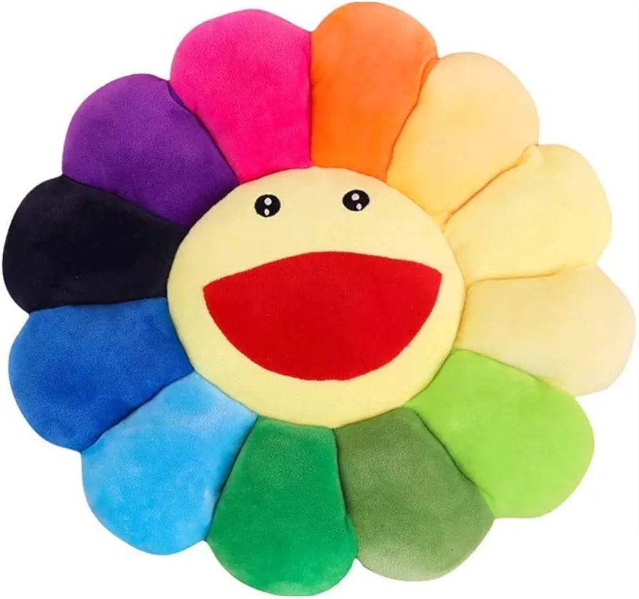 Smile Face Plush Rainbow Pillow, Sunflower Indie Decor Plush Pillow Soft & Comfortable Flower Floor Pillow for Home Reading Bed Room Decoration