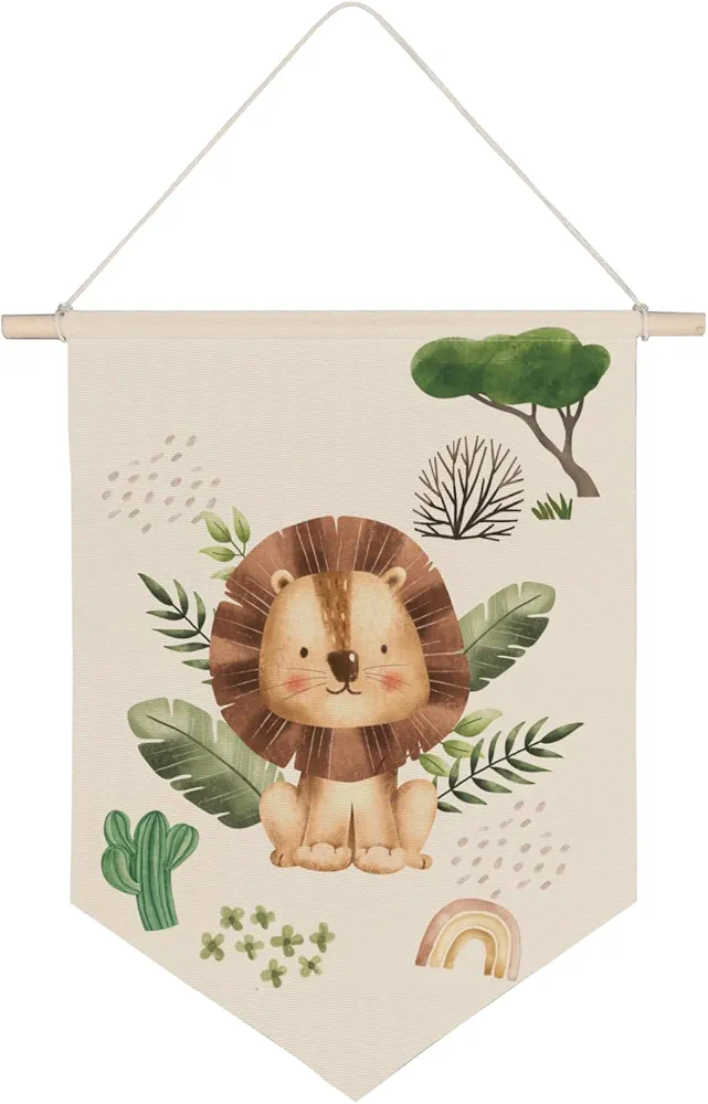 Kids Room Wall Decor,Cute Jungle Lion Canvas Banner,Baby Animal Nursery Wall Decorations,Canvas Hanging Pennant Wall Flag for Nursery Playroom Baby Kids Toddler Room