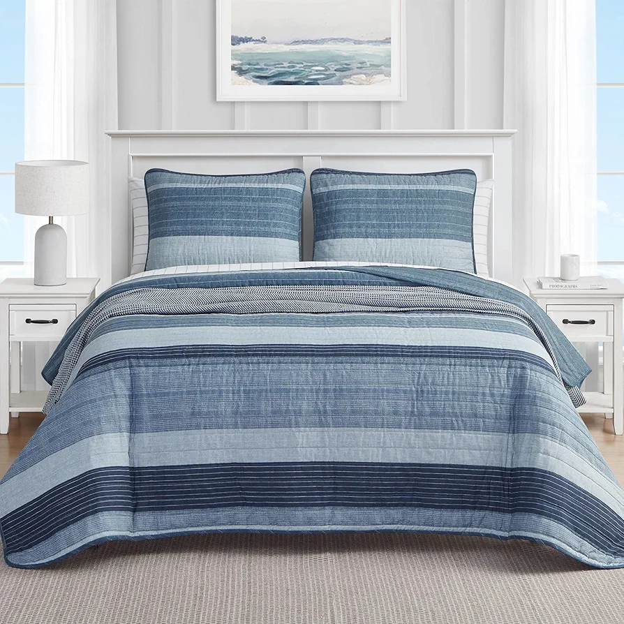 Nautica- Twin Quilt Set, Cotton Reversible Bedding Set, Dorm Room Essentials (Ridgeport Blue, Twin)