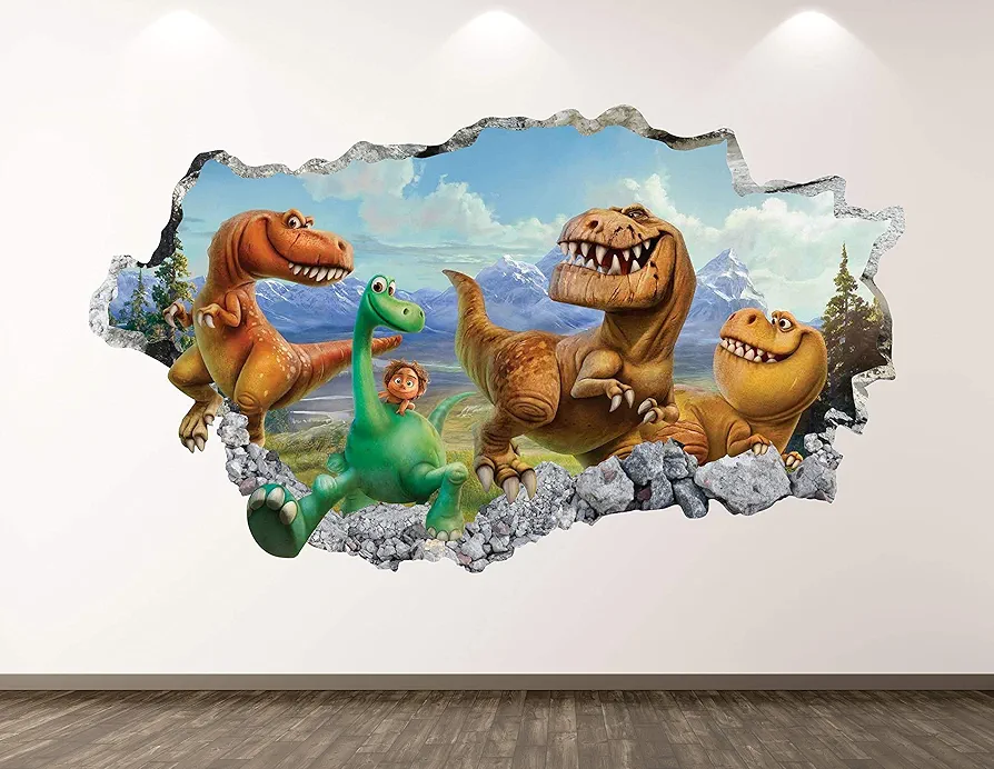 Funny Dinosaur Wall Decal Art Decor 3D Smashed Good Playroom Sticker Mural Kids Nursery Room Custom Gift BL98 (22"W x 14"H)