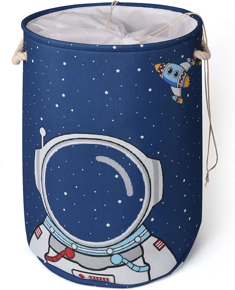 INough Kids Laundry Hamper for Boys, Toy Box Baby Hamper Laundry Baskets, Boys Room Decor Large Collapsible Waterproof Round Linen Laundry Hamper with Handles for Playroom, Bedroom (Astronaut)