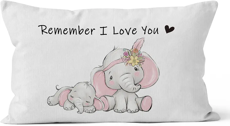 Cute Elephant Remember I Love You Decorative Pillowcase Throw Pillow Cover, Sweet Elephant Family Baby for Sofa Bed Room Home Nursery Decor 12 x 20 Inch Pillow Case