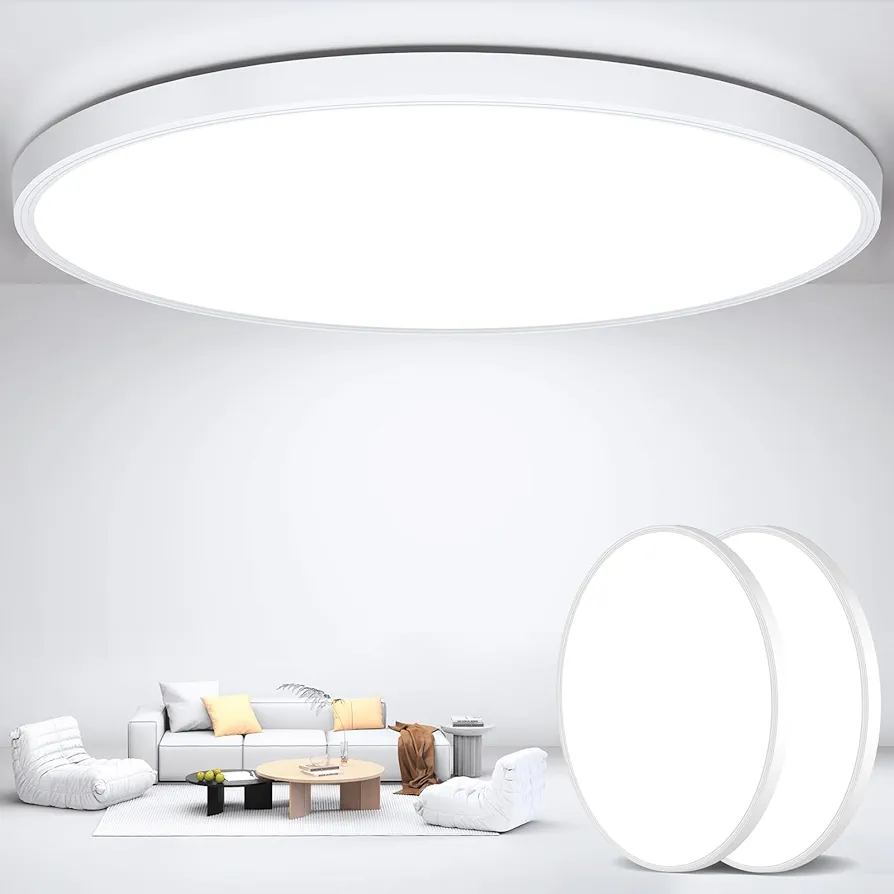 Flush Mount Ceiling Light Fixtures,12inch Flat led Light for Ceiling,6500K 3200LM Ultra Thin Round White Lamp for Bedroom Kitchen,Bathroom,Garage,Living Room, Dining Room - 2PCS