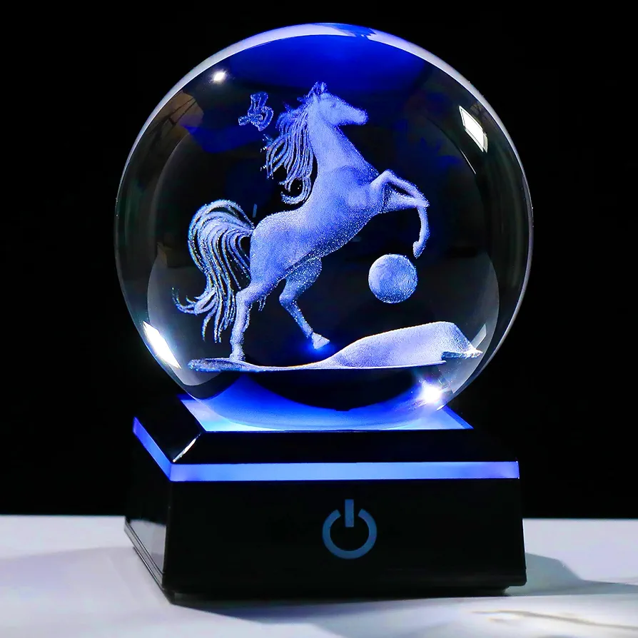 Horse Gifts for Women 3D Crystal Ball 3.14'' - Laser Horse Decor Glass Animals Horse Gifts Figurines Statue Stuff for Room Decorations Horse Night Light