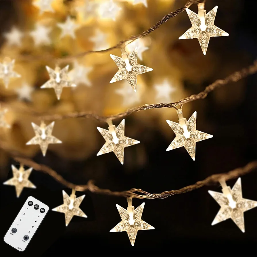 Star String Lights 59 Ft 100 LED Fairy Lights Plug in with Remote Timer Connectable Twinkle Lights for Bedroom Classroom Wedding Patio Indoor Outdoor Decor, Warm White