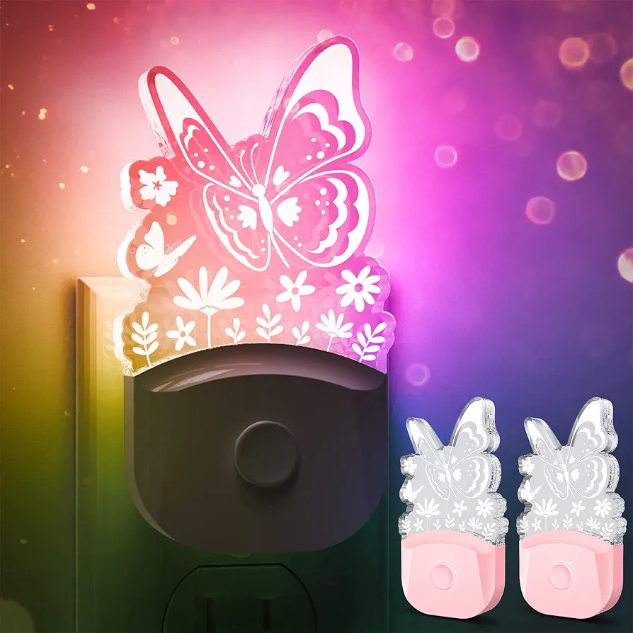 Night Lights Plug in[2 Pack], Butterfly Night Light for Kids, LOHAS LED Night Light Dusk to Dawn, RGB+Soft White 3000K, Nightlight for Girls Room Decor, Nursery, Baby Room