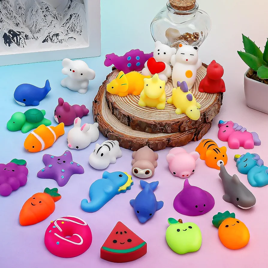 30 Pack Mochi Squishies Toys Set, Fun and Cute Party Favors for Kids,Stress Relief Toys,Treasure Box Toys for Classroom Prizes,Goodie Bags Fillers with Storage Box