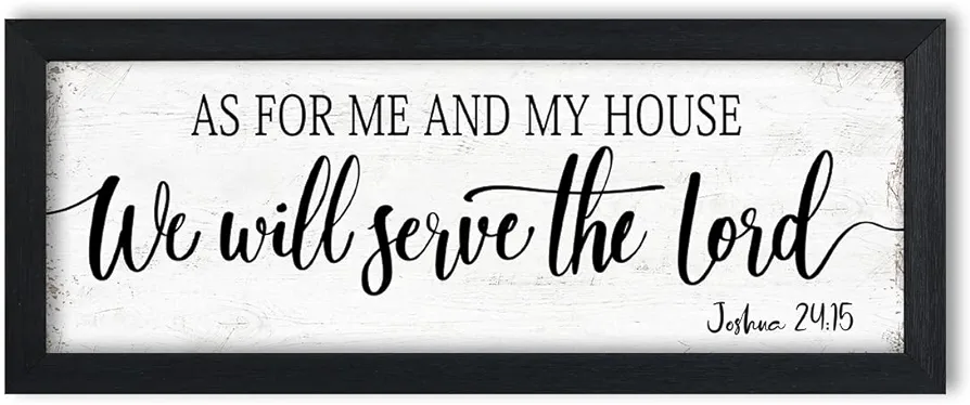 As for Me and My House We Will Serve the Lord Sign: Bible Verse Sign Christian Wall Art Framed Small Plaque Rustic Family Signs Country Farmhouse Wall Decor for Dining Room Living Room 6" x 14.5"