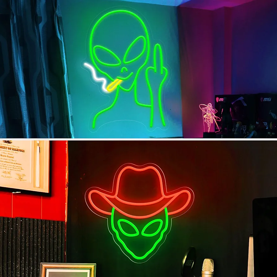 Alien Neon Signs, Dimmable LED Neon Signs for Wall Decor, LED Alien Neon Light for Bedroom Man Cave Game Room Home Bar Party Decor,