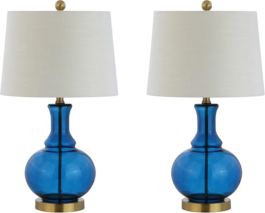 JONATHAN Y JYL1068C-SET2 Set of 2 Table Lamps Lavelle 25" Glass LED Table Lamp Contemporary Transitional Bedside Desk Nightstand Lamp for Bedroom Living Room Office College Bookcase, Cobalt Blue