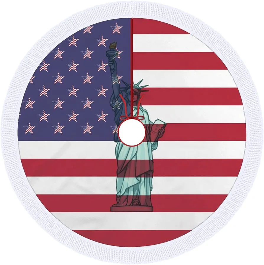 Statue of Liberty American Flag Christmas Tree Skirt Mat Party Decorations Indoor Outdoor Living Room Home Decor 36"x36"