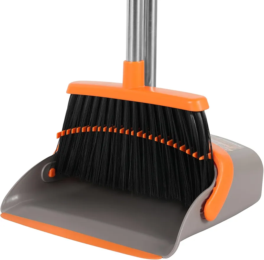 Broom and Dustpan Set, Outdoor Broom and Dust pan for Home Commercial Cleaning Supplies Angle Broom with Long Handle Perfect for Courtyard Garage Street