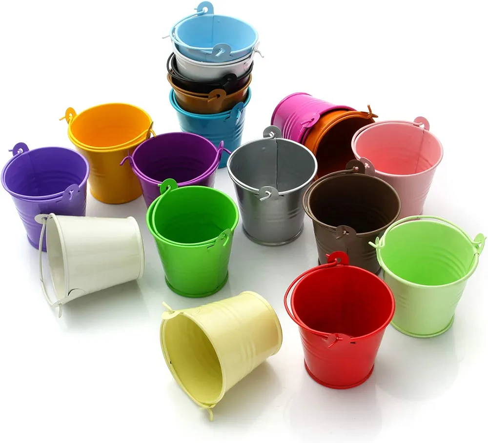 18-Pack Mini Metal Buckets with Handles – Colorful Small Pails for Kids, Crafts, Party Favors, Classroom Use (18 Colors, 2.4x2.1 inch)