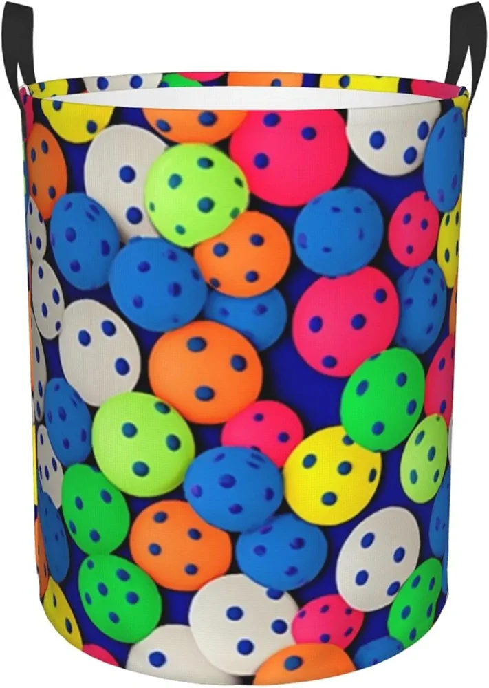 Laundry Baskets with Handles Waterproof Small inches Storage Basket, Collapsible Laundry Hampers, Laundry Room Organization & Apartment Essentials - Balls Colors Pattern