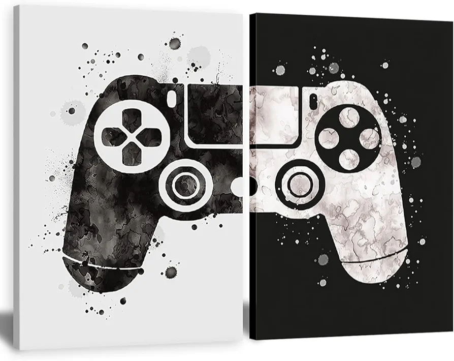 Framed Gaming Room Decor Video Game Themed Wall Art Canvas Framed Black and White Posters Prints Paintings Pictures for Kids Teen Art Gamer Print Poster Boys Decoration Playroom Boy Bedroom Home…