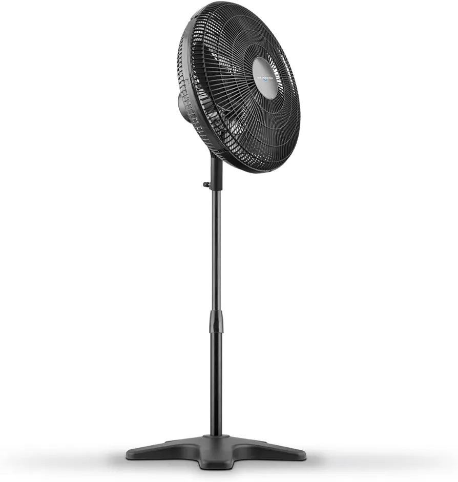 16" Stand Fan with Plastic Grill, Oscillating Pedestal Fan, 3 Speed, Adjustable Height and Angle, Indoor Home and Office use, Black Stand Up Fan