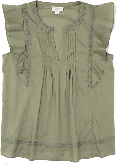 Ann Taylor LOFT Outlet Women's Flutter Lace Poplin Tank