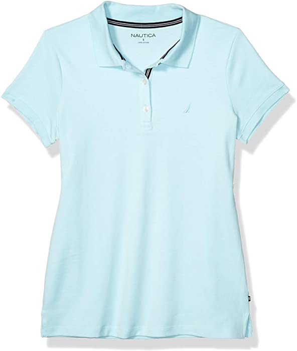 Nautica Women's 3-Button Short Sleeve Breathable 100% Cotton Polo Shirt