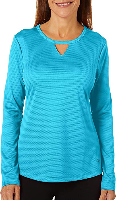 Reel Legends Womens Freeline Solid Keyhole Long Sleeve Top