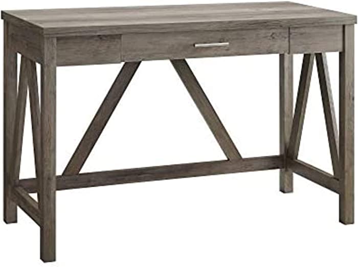 Walker Edison Rustic Farmhouse Wood Computer Writing Desk Home Office Workstation Small, 46 Inch, Grey