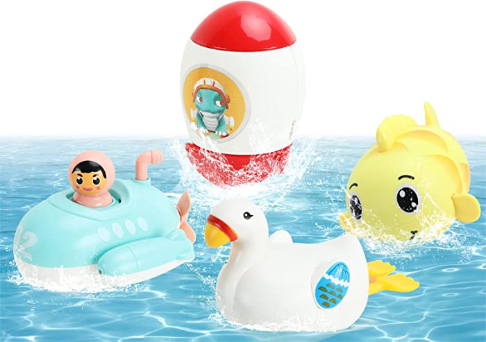 GEMEM Bath Toys for Toddlers 4 Piece Clockwork Floating Baby Bath Toys Pool Toys for Kids Swimming Toddler Bath Toys Bathtub Toys Set for 1 2 3 4 5 6 Year Old (4 Pieces)