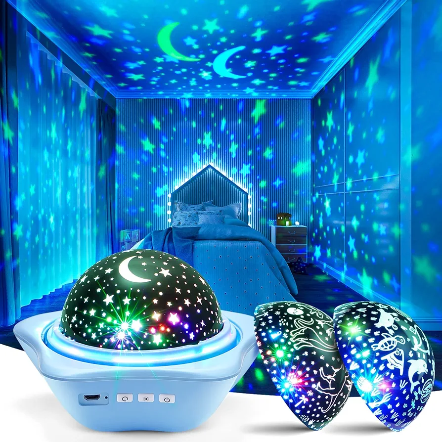 One Fire Night Light for Kids, 96 Lighting Modes Star Projector 360° Rotating+6 Films Kids Night Light Projector,Rechargeable Baby Night Light Ceiling Projector for Bedroom,Kids Gifts&Kids Room Decor