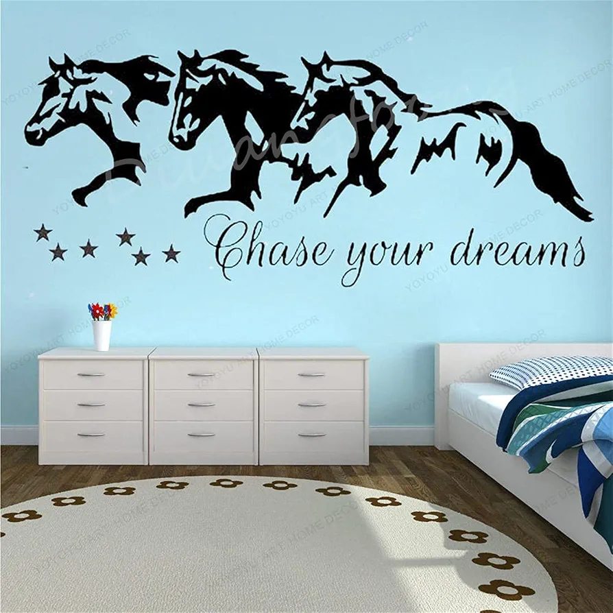 Chase Your Dreams W Horses and Stars Decal Wall Vinyl Sticker Kids Room Nighttime Wish Barrel Racing Paint Horses Running Nursery Art Gift